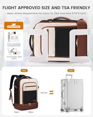 LOVEVOOK Рюкзак для ручної поклажі 40L з окремим відділенням для взуття, жіночий, для подорожей (3 шт.)