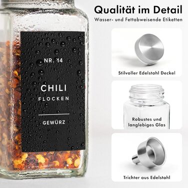 Набір кутових банок для спецій з нержавіючою кришкою (24 x 120 мл) з дозатором та 240 чорними етикетками - високоякісні контейнери для спецій, органайзер для спецій [10,7 см x 4,5 см]