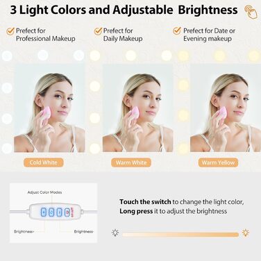 Великий туалетний столик ANWBROAD з регульованою LED-підсвіткою та 11 ящиками. Сучасний туалетний столик з дзеркалом, розетками, 6 відкритими полицями. Комплект з пуфом. Білий колір, 140x110x40 см. Модель BDT86W