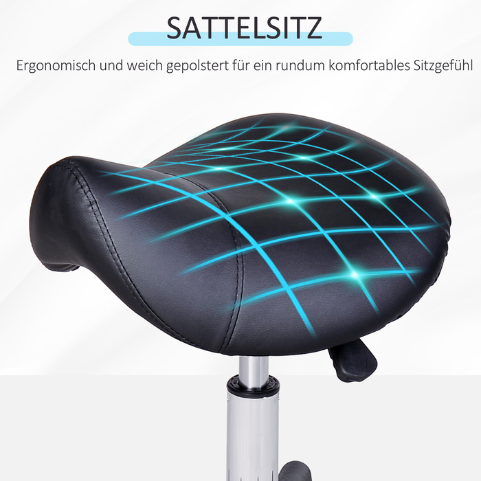 HOMCOM Swivel Stool Регульований по висоті поворотний табурет з коліщатками, поворотне салонне крісло зі штучної шкіри чорного кольору, ідеально підходить для перукарень та офісів