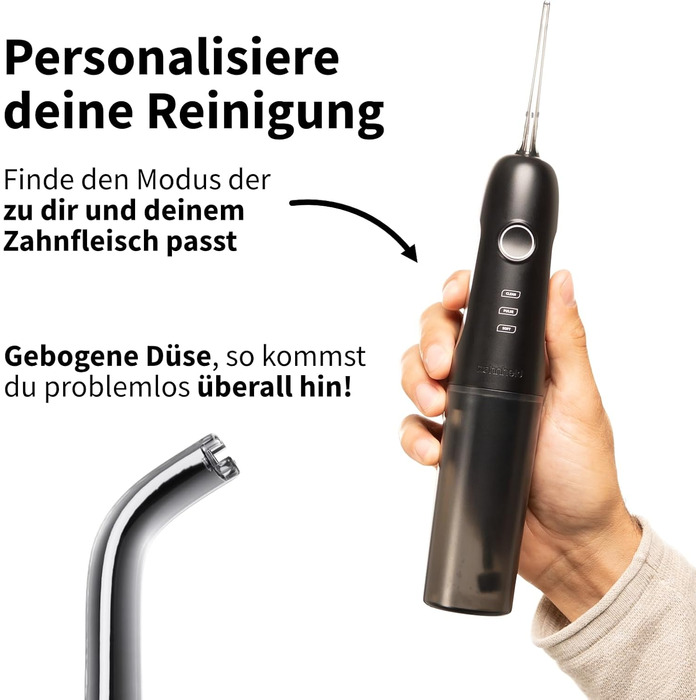Munddusche AQUADENT A2 | Бездротова | Для дому та в дорогу | Water Flosser | Ефективне очищення міжзубного простору | 3 програми | Чорний