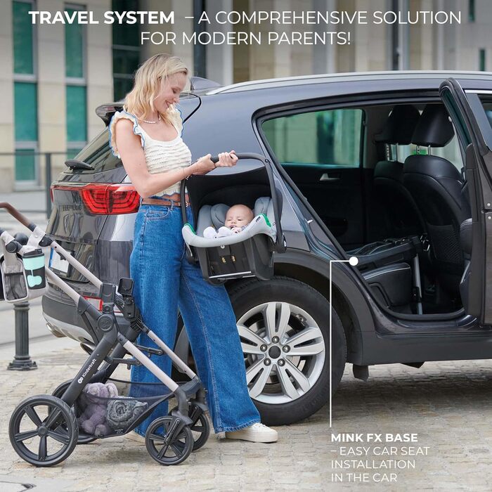 Дитяча коляска Kinderkraft MOOV2 4 в 1 з автокріслом I-SIZE, бежевий PRO, до 22 кг