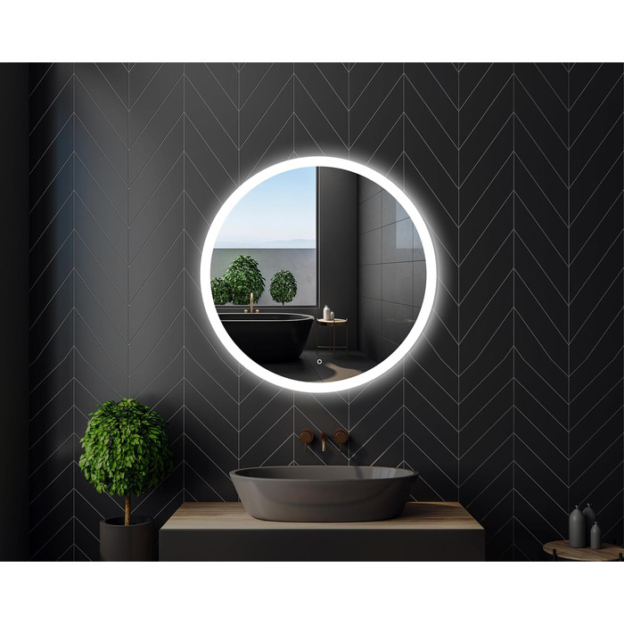 Круглий дзеркало для ванної кімнати 80 см з LED підсвічуванням та сенсорним вимикачем, натурально-біле світло (діаметр 80 см)