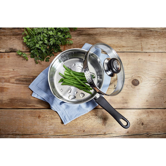 Набір каструль Judge Vista з нержавіючої сталі, 16/18/20 см, з кришкою-ситом та антипригарним покриттям, для індукційних плит, сумісний з духовкою