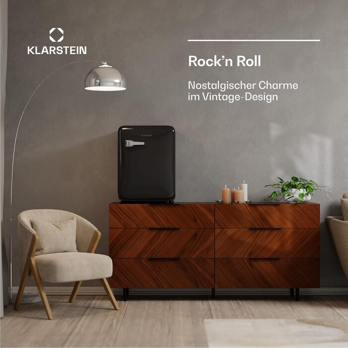 Холодильник Klarstein Audrey Evo 68L: Ретро-дизайн, тихий (40 dB), компресор, регульовані ніжки, двері, що відкидаються, чорний (68 л, енергоклас E)