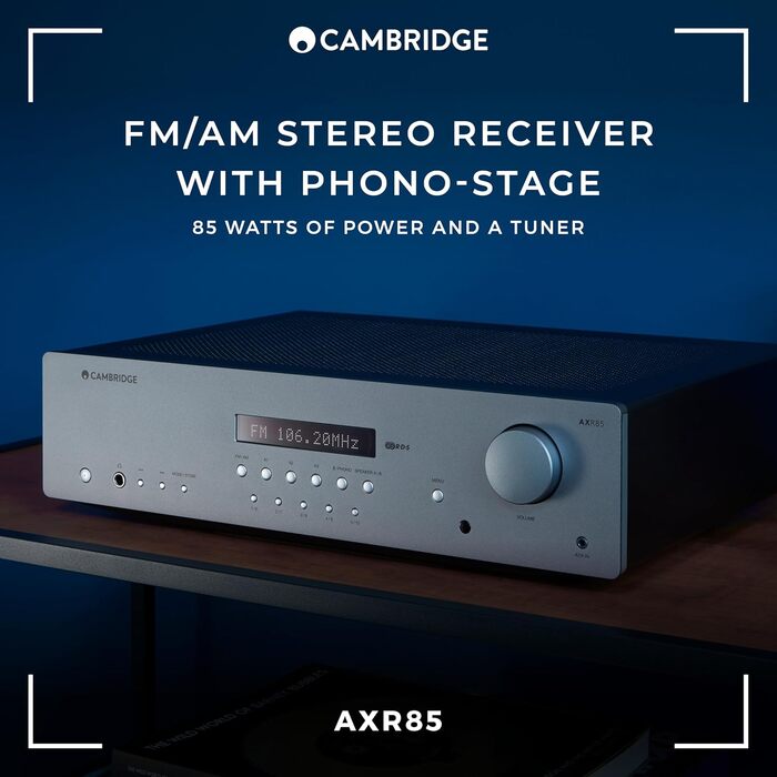 Стереоресивер Cambridge Audio AXR85, фоносцена, FM/AM радіо, Bluetooth 5.0 - місячно-сірий