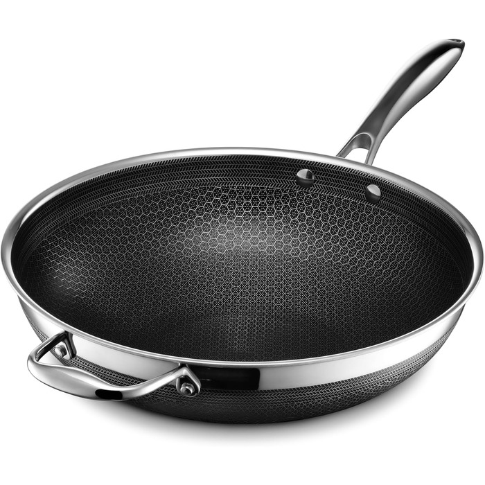 Wok HexClad Hybrid з нержавіючої сталі (30 см) – антипригарне покриття, сумісний з усіма плитами, PFOA free