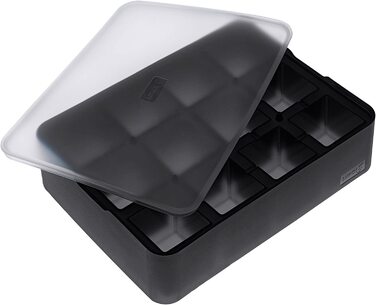 Кубики для формування льоду Lurch 240710 / льодогенератори з 100 платинового силікону, що не містить бісфенолу А, з кришкою для зберігання 12 кубиків льоду (4 х 4 см), чорний