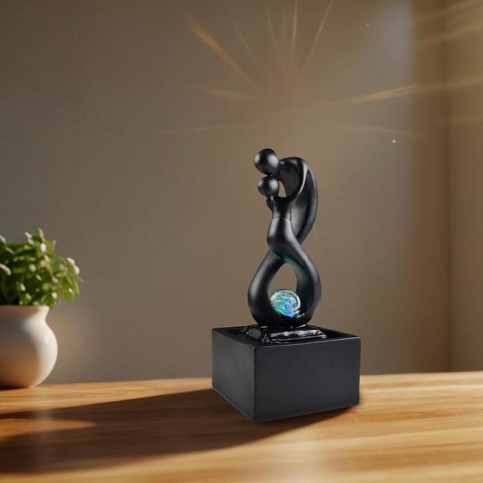 Кімнатний фонтан Zen'Light Amor чорного кольору з LED-підсвічуванням - сучасний декор, знімний елемент, закритий цикл, ротова куля, 31x14x14 см