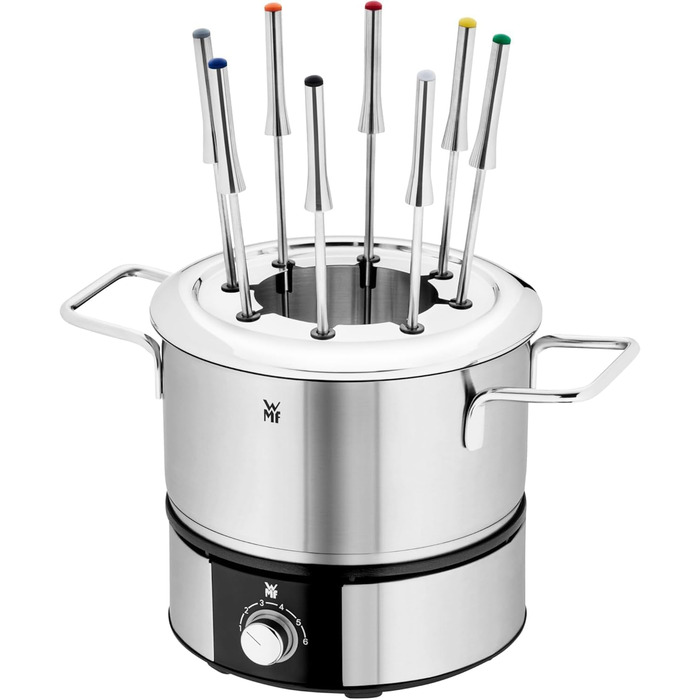 Електричний набір для фондю WMF Lono на 8 осіб: регулювання температури, індукційний горщик 1.2л, з нержавіючої сталі, з тримачем для виделок