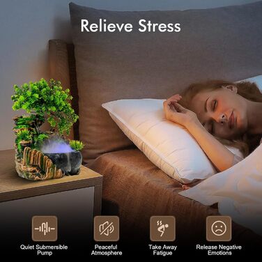 Декоративний настільний фонтан Charocean з LED підсвіткою та ефектом туману, для дому та офісу, з можливістю розміщення рослин