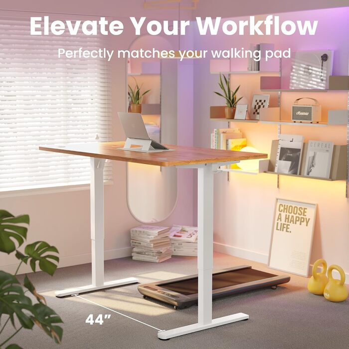 Регульований за висотою стіл HUANUO, 4 положення пам'яті, електричний, для дому та офісу, стоячий стіл, світло-коричневий, 140 x 80 см