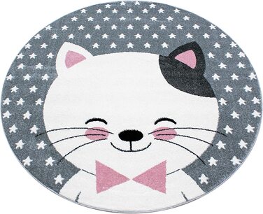 Дитячий килим з малюнком милої кішки, круглий килим, що не вимагає особливого догляду, Килимки для дитячої, дитячої або ігрової кімнат, Розмір Колір сіро-рожевий (140 х 200 см, рожевий)