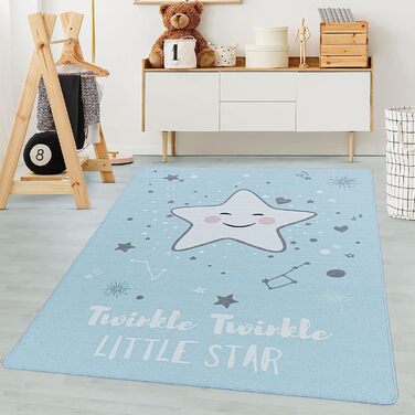 Дитячий килимок Carpetsale24 миється ігровий килимок, нековзний милий Зоряний візерунок, килим для хлопчиків і дівчаток, прямокутної форми, для дитячої, дитячої або ігрової кімнат, Розмір (160 х 230 см, синій)