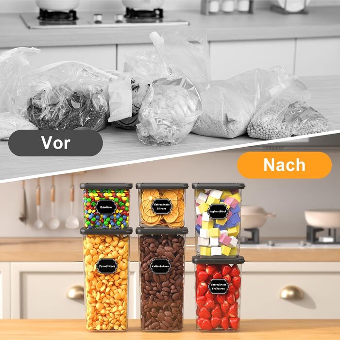 Герметичні контейнери для зберігання продуктів з кришкою, набір 6 шт (1.8л, чорний)