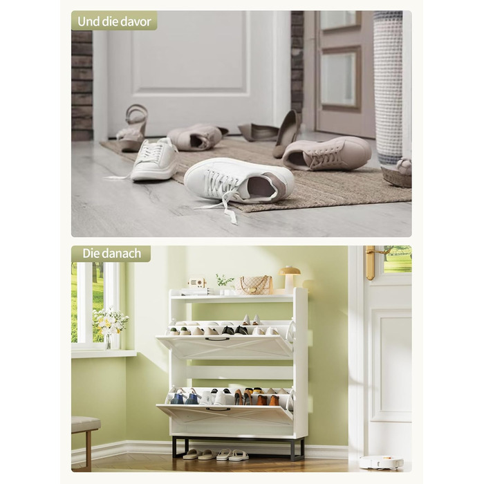 Шафа для взуття з 2 дверцятами, полиця для взуття в передпокій, вузька шафа-кіпер для взуття з 4 полицями, тумба для взуття з металевими ніжками, органайзер для взуття з дерева для стіни, 80x23,8x101,7 см, білий