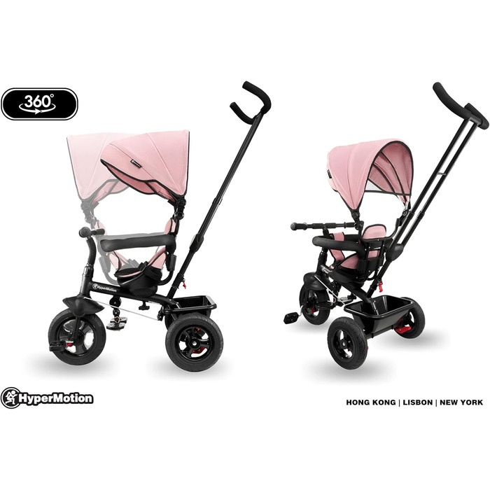 Триколісний велосипед HyperMotion з ручкою для батьків, рожевий - для дітей від 1 до 4 років (до 20 кг)