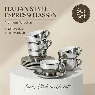 Набір кавових чашок Капучіно 6 шт. з підставками, білі, італійський стиль, 60 мл