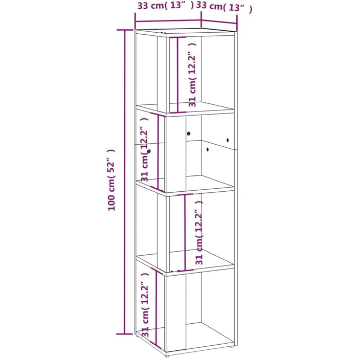 Кутова полиця 5 відділень Стояча полиця Книжкова шафа Настінна полиця Перегородка для кімнати Полиця Офісна полиця Декоративна полиця для зберігання 33x33x164.5 см Інженерна деревина (33 x 33 x 132 см, копчений дуб)