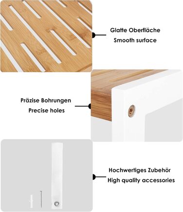 Стелаж для ванної кімнати та кухні FOREHILL з 7 полицями (160x36x28 см) - бамбук та білий