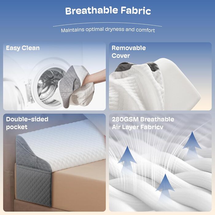 Набір з 4 подушок-валиків ортопедичних для ліжка з піною з пам'яті, для спини, регульовані, після операції, повного розміру