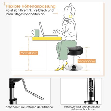 Обертовий стілець для макіяжу GOPLUS, пуфик з кришкою, обертовий стілець з регульованою висотою 51-56 см для вітальні та спальні (чорний)