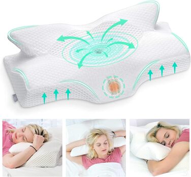 Ортопедична подушка Elviros з Memory Foam для сну на боці, підтримка шиї, зменшує біль у шиї та плечах, 53.8x11/9x33cm