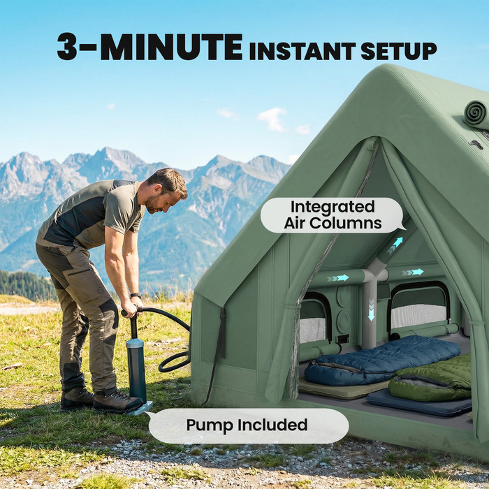 Надувний намет для 8-10 осіб, швидке встановлення, всесезонний, водонепроникний, стійкий до подряпин, з отвором для димоходу та вікном у даху