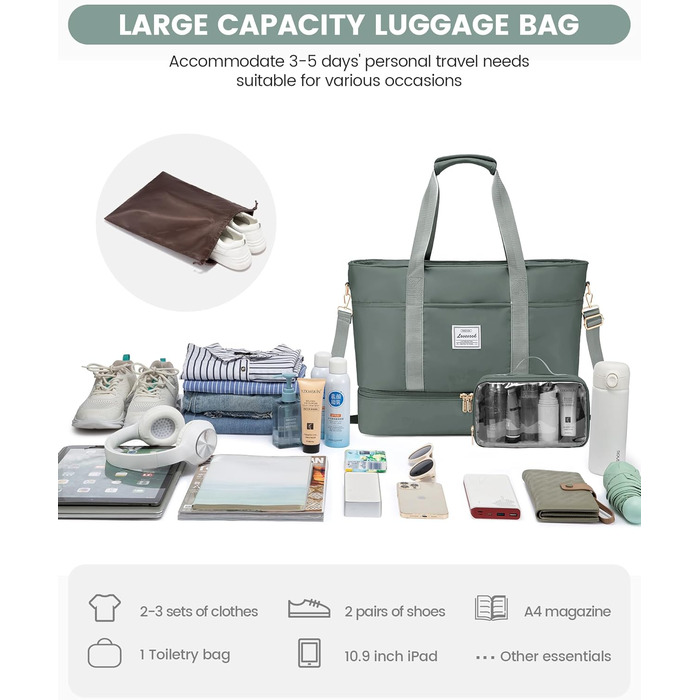 Сумка-мішок LOVEVOOK для жінок, 42L, водонепроникна, з відділенням для взуття, для подорожей, спортзалу, басейну, пологів, Ryanair