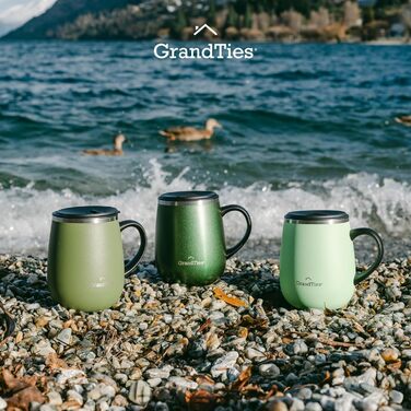 Термокружка Grandties з ручкою та кришкою-ковзавкою - 480 мл, подвійні стінки з нержавіючої сталі, для гарячих та холодних напоїв (Смарагдово-зелений металік)