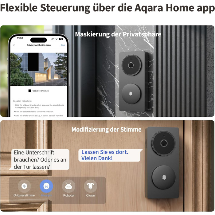 Aqara Smart Doorbell Camera G410 з дзвінком, 2K, відеоспостереження, 2-сторонній аудіо, Matter Hub, Wi-Fi, сірий