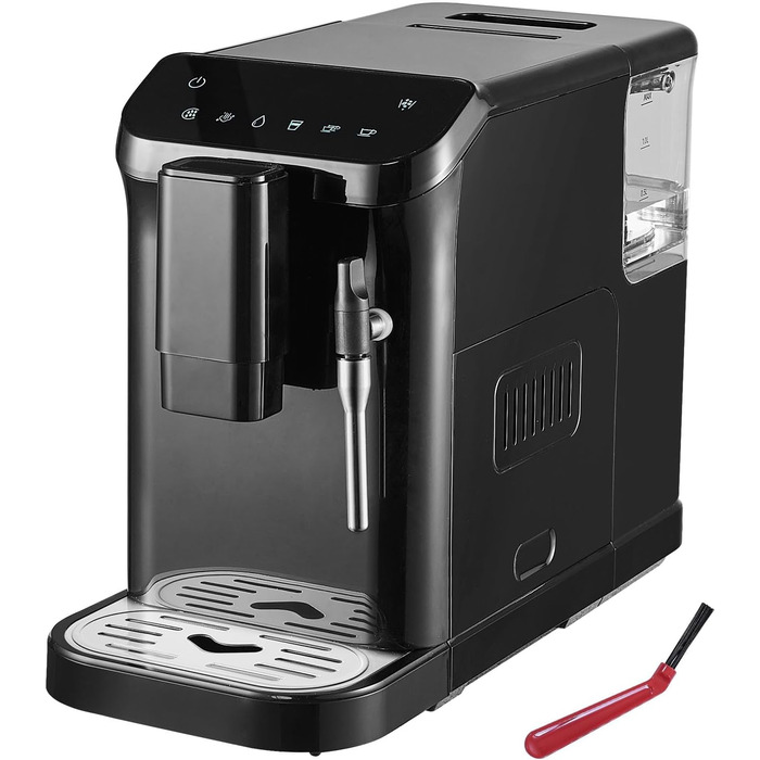 Автоматична кавомашина VEVOR CM9002EA-GS з вбудованою кавомолкою, 15 ступенів помолу, 1,5 л резервуар для води, 180 г контейнер для кавових зерен