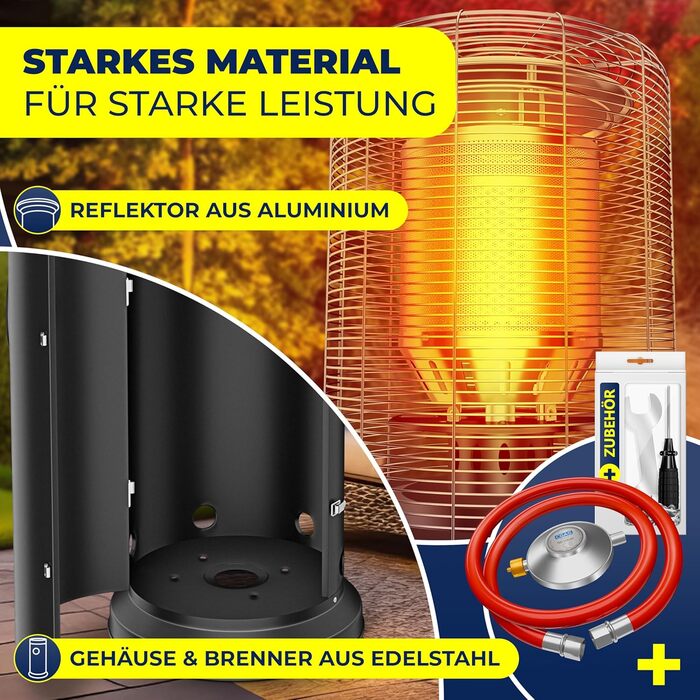 Газовий обігрівач KESSER® KE12 - Тепло для тераси: 10 кВт, з захисним чохлом, чорний (Газовий балон не входить у комплект)