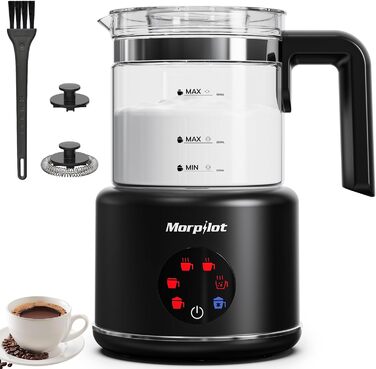 Електричний спінювач молока Morpilot 6-в-1, чорний, 130-500 мл, 600 Вт, для капучино, лате, гарячого шоколаду, миється у посудомийній машині
