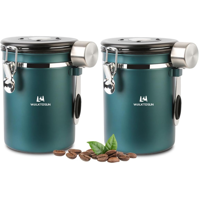 Набір контейнерів для кави та сухофруктів з нержавіючої сталі, 1,8L (2 шт., зелені)