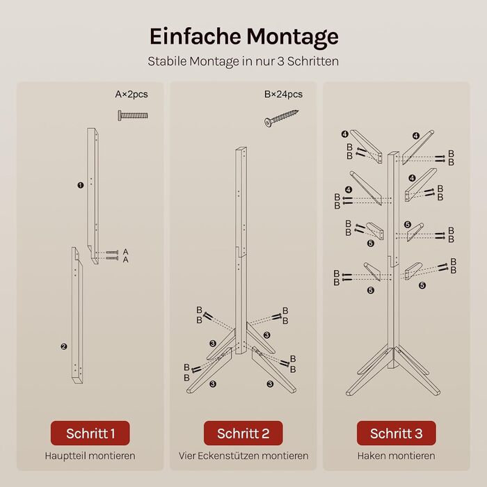 Вільхувана вішалка для одягу WOLTU з 8 гачками, 180 см, дерев'яна, настінна, для дому