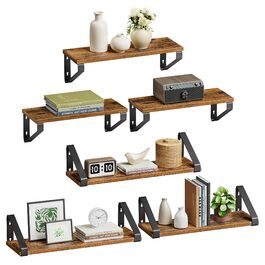 Настінна полиця VASAGLE, 6 шт. у наборі, 30/35/40 см, вінтажний коричневий + матовий чорний, для вітальні, кухні, кабінету, ванної кімнати