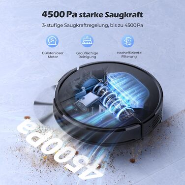 Робот-пилосос Lubluelu SL68 Plus 3-в-1 з функцією миття, 4500Pa, лазерна навігація, керування через додаток, 24 зони заборони для шерсті тварин, килим