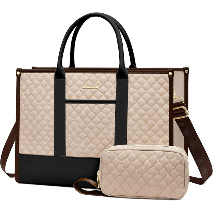 Сумка для ноутбука LOVEVOOK для жінок, водонепроникна, велика, шкіряна, для роботи, навчання, офісу, університету (15,6 дюймів, хакі+чорний)