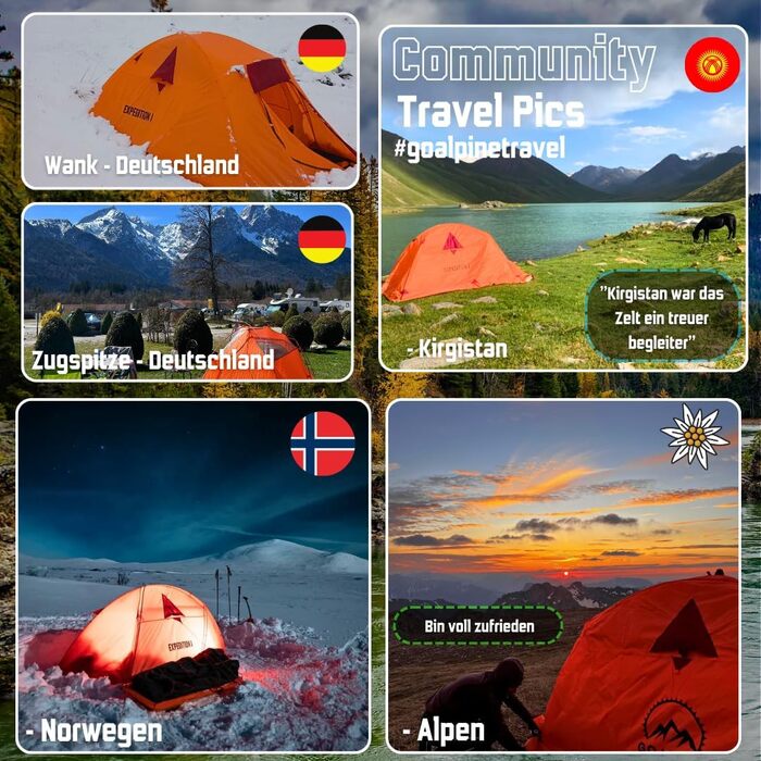 Намет GOALPINE® Expedition I 2-місний помаранчевий: ультралегкий, водонепроникний (4000 мм) для туризму, альпінізму та велопоходів, 3-4 сезони, швидке встановлення