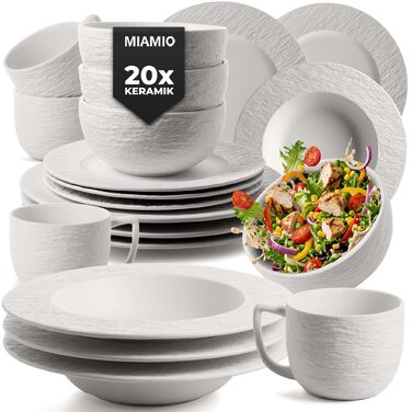 MIAMIO Набір посуду Oasis (20 предметів) - сучасний керамічний сервіз для 4 осіб, білий