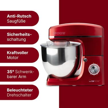 Кухонна машина Clatronic KM 3765 XXL: 10л, 1500W, міксер, гак для тіста, насадка для збивання, захист від розбризкування