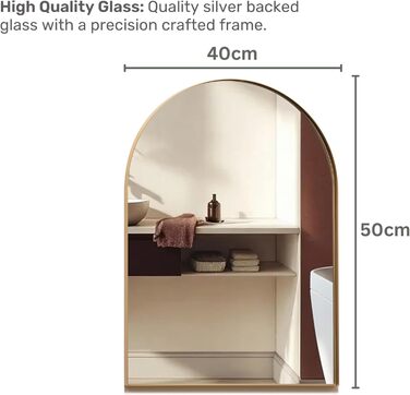 Дзеркало для ванної кімнати Arch Premium Design® Золота рамка, настінне, аркова форма, сучасний стиль (50x40 см)