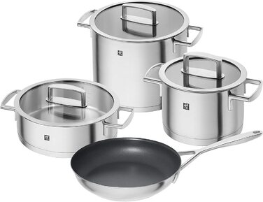 Набір каструль ZWILLING Quadro 5-ти предметний, нержавіюча сталь, без покриття, 4 скляні кришки, підходить для індукційних плит