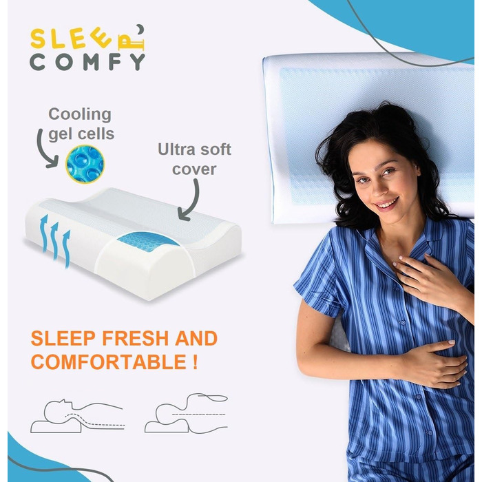 Подушка для сну Comfy Premium Gel Memory Foam: подушка для тих, хто спить на боці, з гелевим охолодженням, 60x40x14/12 см