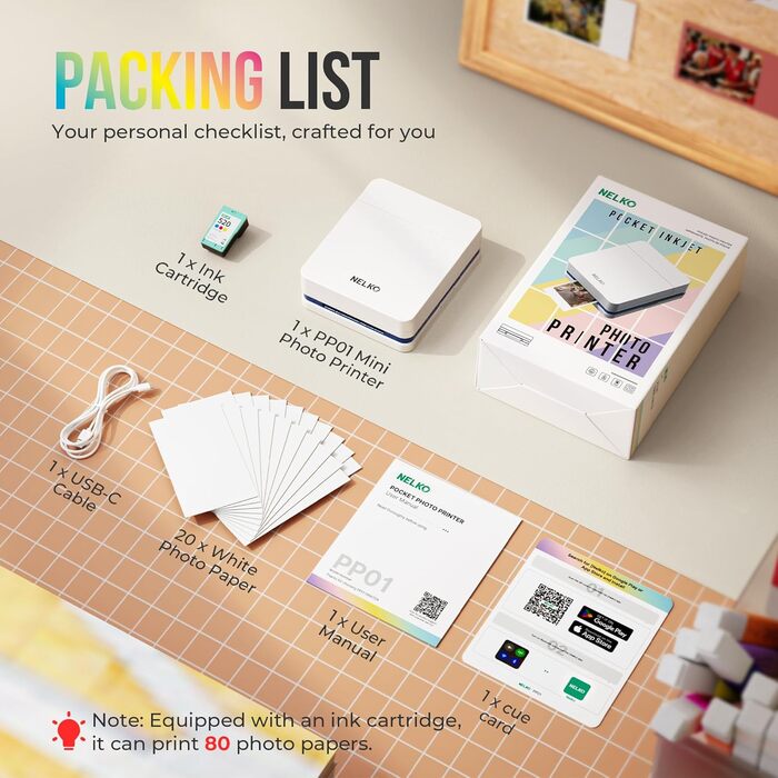 Портативний міні-принтер Nelko PP01 для фотографій з телефону. 20 листів паперу, принтер-наклейка, для iOS & Android, білий