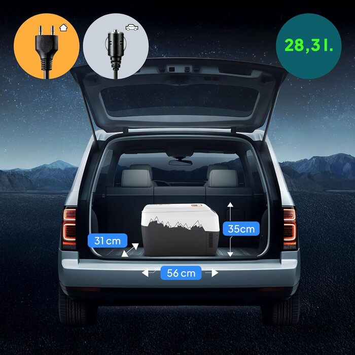 Термоелектричний автохолодильник Peme Ice On 28.3L з LCD дисплеєм, USB, 12/230V – для кемпінгу, подорожей, автомобіля (помаранчевий)