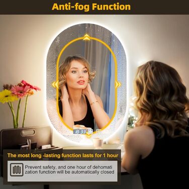 Дзеркало для ванної кімнати 600 мм з підсвічуванням, регулюванням яскравості, антизапарюванням, таймером | IP44, вологостійке, з сенсорним вимикачем | для ванної, готелю, кругле, овальне, 500 мм, 750 мм