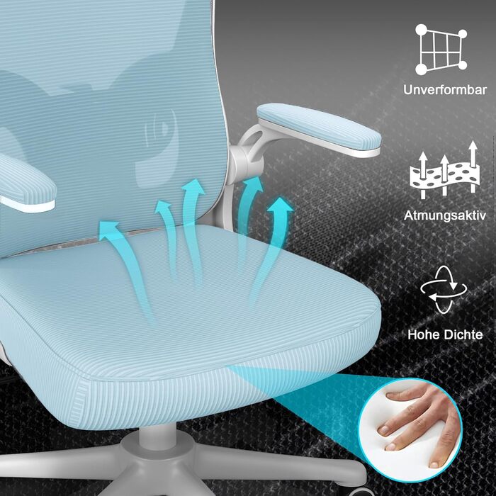 Ергономічне офісне крісло Naspiro з сітчастою спинкою, регульованими підлокітниками, підголівником, поперековою підтримкою, регулюванням висоти, поворотним механізмом 360°