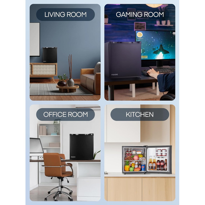 Міні-холодильник E 46L з морозильною камерою, енергоощадний, регулювання температури, рівень шуму 42 дБ, чорний — для офісу, кухні та спальні